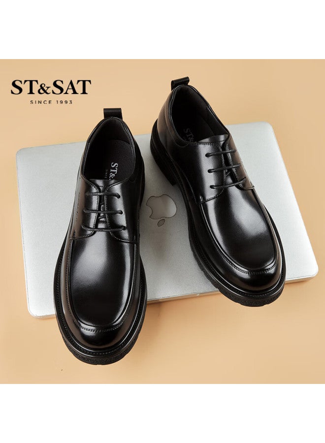 St&Sat Saay Men's Shoes, British Style, Top-grain Leather, Formal Business Dress Shoes, Fashionable Comfortable Casual Leather Shoes For Men, Black, Size 43 - Image 1