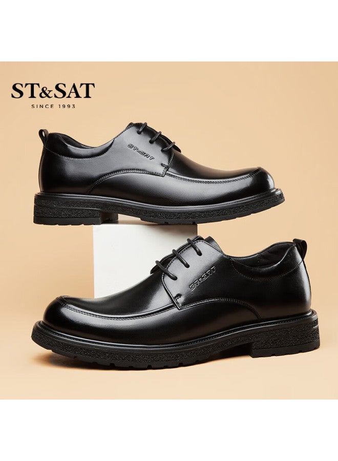 St&Sat Saay Men's Shoes, British Style, Top-grain Leather, Formal Business Dress Shoes, Fashionable Comfortable Casual Leather Shoes For Men, Black, Size 43 - Image 2