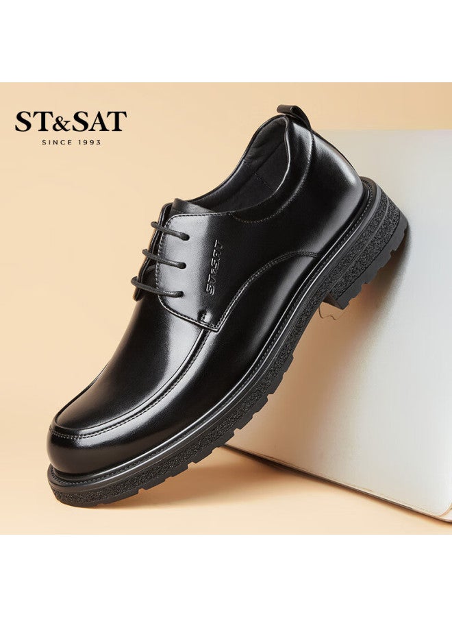 St&Sat Saay Men's Shoes, British Style, Top-grain Leather, Formal Business Dress Shoes, Fashionable Comfortable Casual Leather Shoes For Men, Black, Size 43 - Image 3