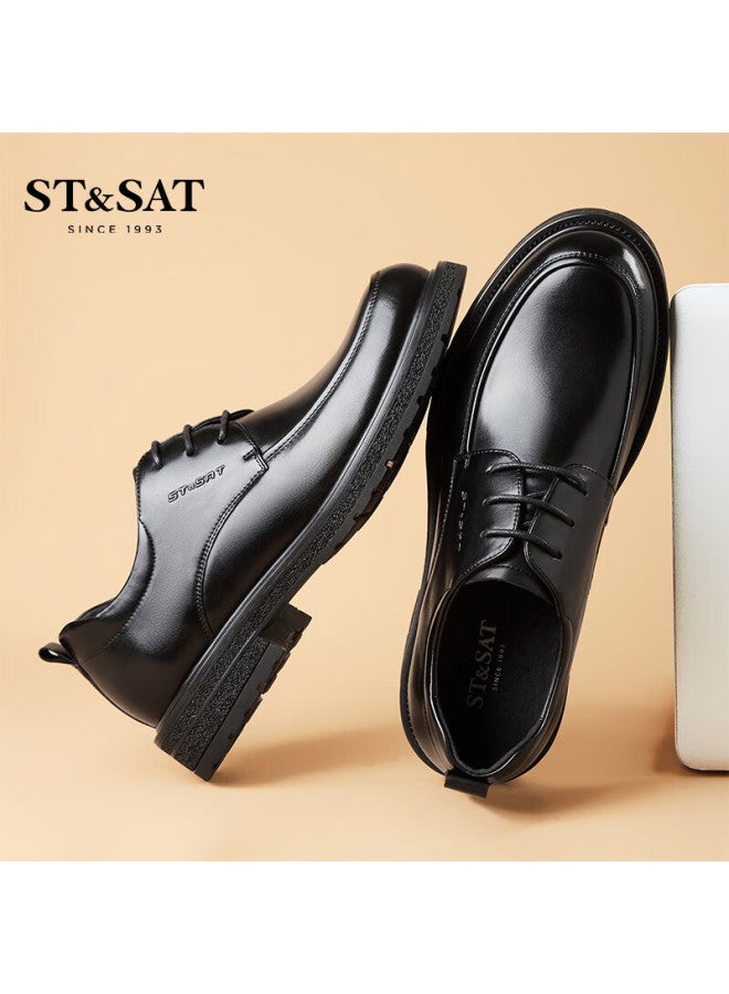 St&Sat Saay Men's Shoes, British Style, Top-grain Leather, Formal Business Dress Shoes, Fashionable Comfortable Casual Leather Shoes For Men, Black, Size 43 - Image 5