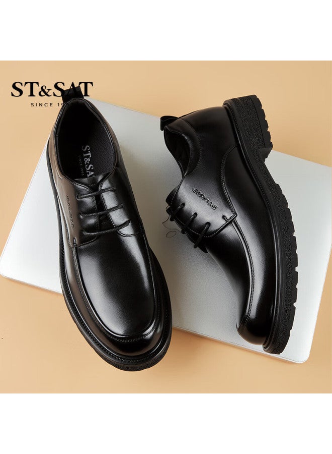 St&Sat Saay Men's Shoes, British Style, Top-grain Leather, Formal Business Dress Shoes, Fashionable Comfortable Casual Leather Shoes For Men, Black, Size 43 - Image 4