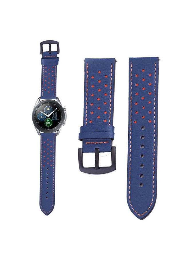 Perfii Dot Genuine Leather Replacement Band for Samsung Galaxy Watch3 45mm Blue - Image 1