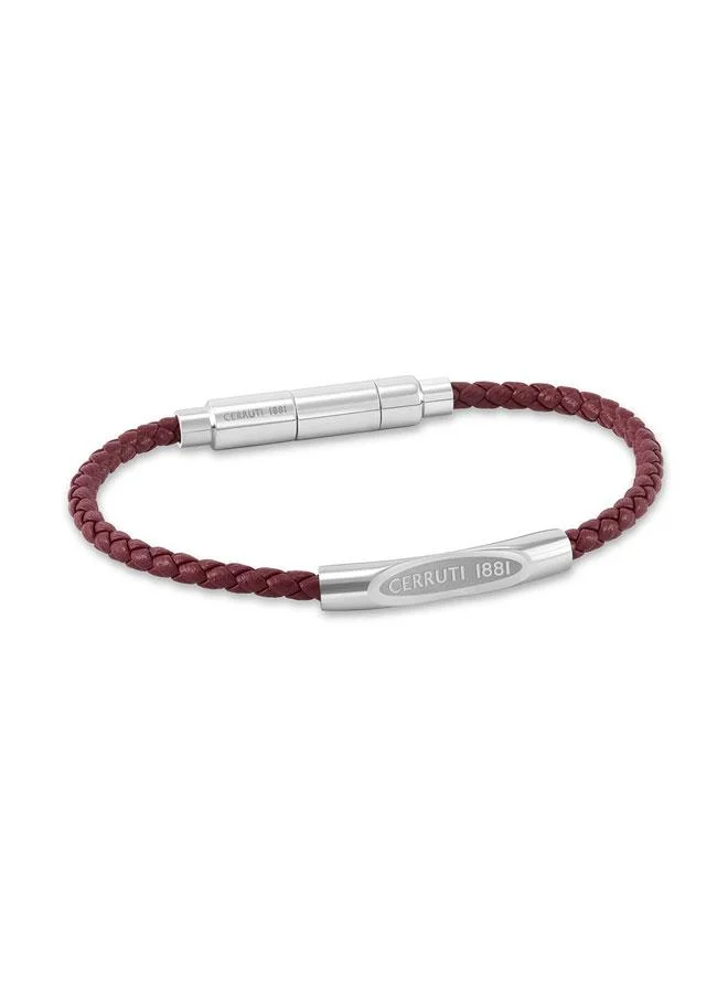 Matteo Silver Plated Stainless Steel Burgundy Braided Leather Bracelet for Men 180mm