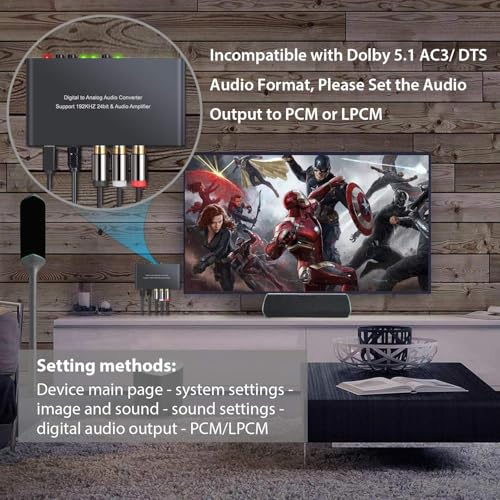 Neoteck 192kHz Digital to Analog Audio Converter with IR Remote Control, DAC Converter Digital Coaxial Toslink Optical to Analog Stereo L/R RCA 3.5mm Audio Adapter Support Volume Control/Mute/Power - Image 2