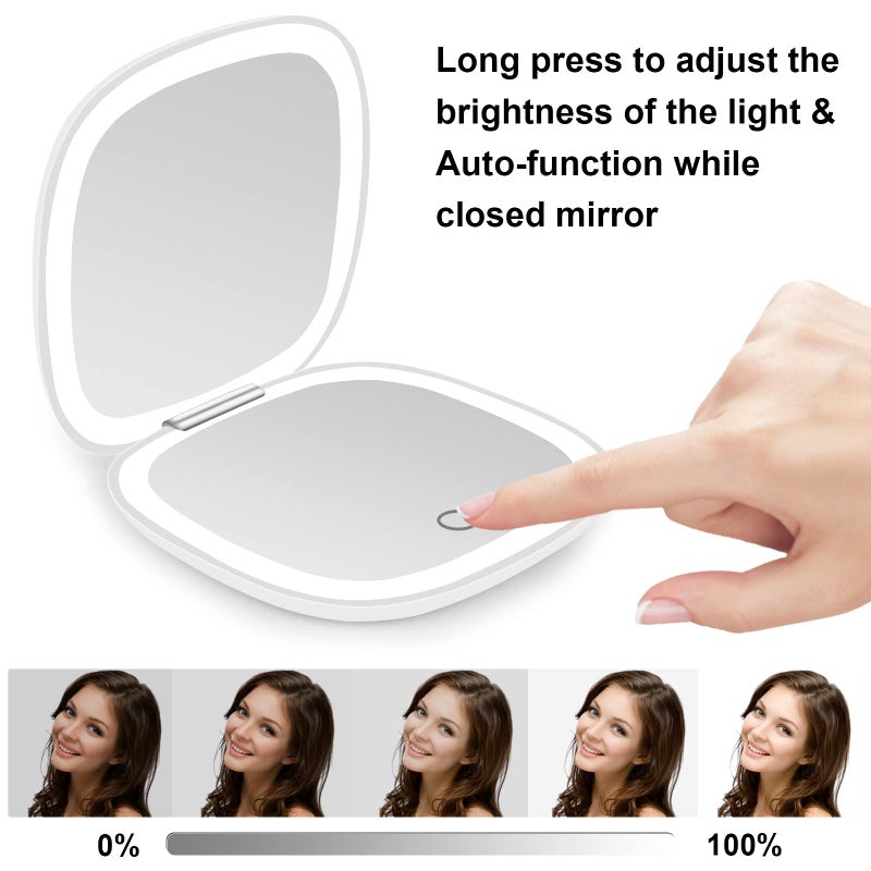 deweisn Compact Mirror, Lighted Travel Makeup Mirror with 1X/10X Magnifying Double Sided Dimmable Portable Pocket for Handbag and Pocket, USB Charging(White) - Image 5