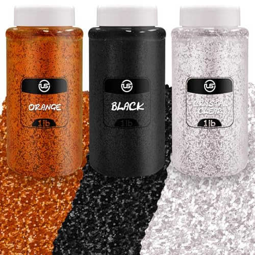 Ultimate Stationery Halloween Glitter Bulk Fine Glitter for Crafts Resin and Scrapbooking 3 Pack 1 LB16OZ Each Halloween Confetti Pack and Pumpkin Decorations Orange Black Clear - Image 1