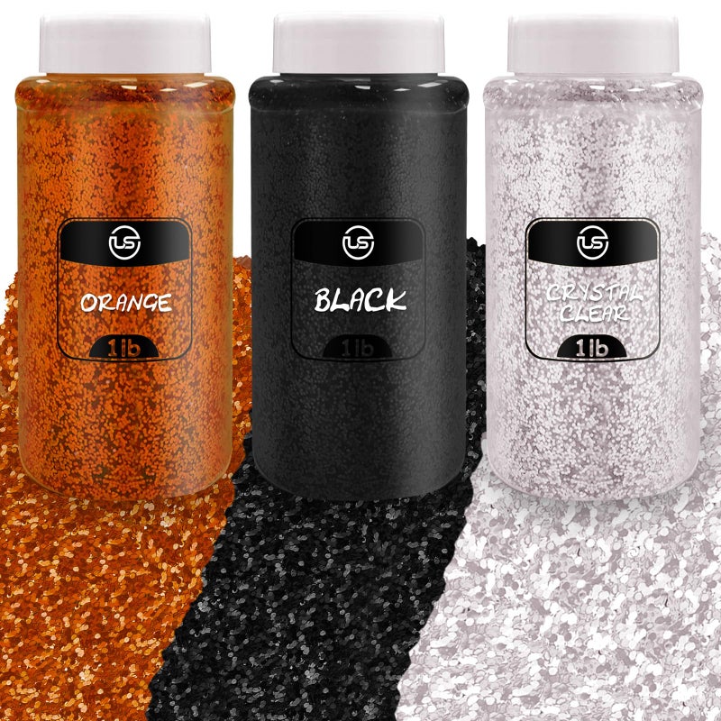 Ultimate Stationery Halloween Glitter Bulk Fine Glitter for Crafts Resin and Scrapbooking 3 Pack 1 LB16OZ Each Halloween Confetti Pack and Pumpkin Decorations Orange Black Clear - Image 2
