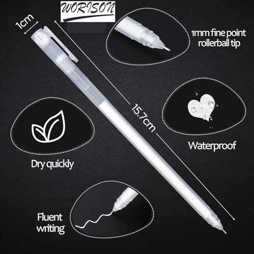 worison 3pc Fine Point Tip White Gel Pens for Black Paper Drawing, Illustration, Rocks Painting, Coloring etc - Image 3