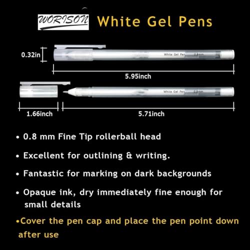 worison 3pc Fine Point Tip White Gel Pens for Black Paper Drawing, Illustration, Rocks Painting, Coloring etc - Image 2