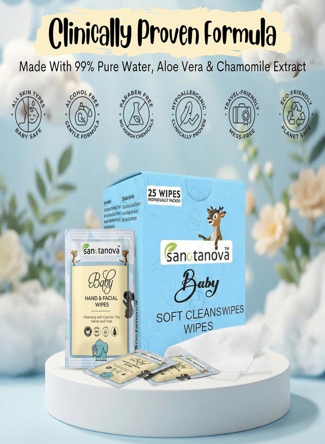 SANCTANOVA Individually Wrapped Wet Wipes for Baby - 75 Single-Use Sachets (Pack of 3 × 25) | Soft & Gentle Pure Water Wipes | Aloe Vera & Chamomile | Alcohol-Free Baby Wet Wipes |Unscented & Hygienic - Image 5