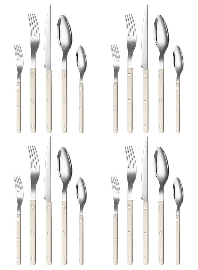 Khen Cutlery Set of 20, 18/8 Stainless Steel Flatware, Modern Silverware for Home, Kitchen, Dining & Table Setting for 4 – Stainless Steel, Dishwasher Safe, Lightweight & Ergonomic Design Gift - Cream - Image 2