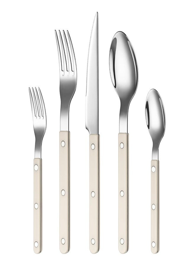 Khen Cutlery Set of 20, 18/8 Stainless Steel Flatware, Modern Silverware for Home, Kitchen, Dining & Table Setting for 4 – Stainless Steel, Dishwasher Safe, Lightweight & Ergonomic Design Gift - Cream - Image 1