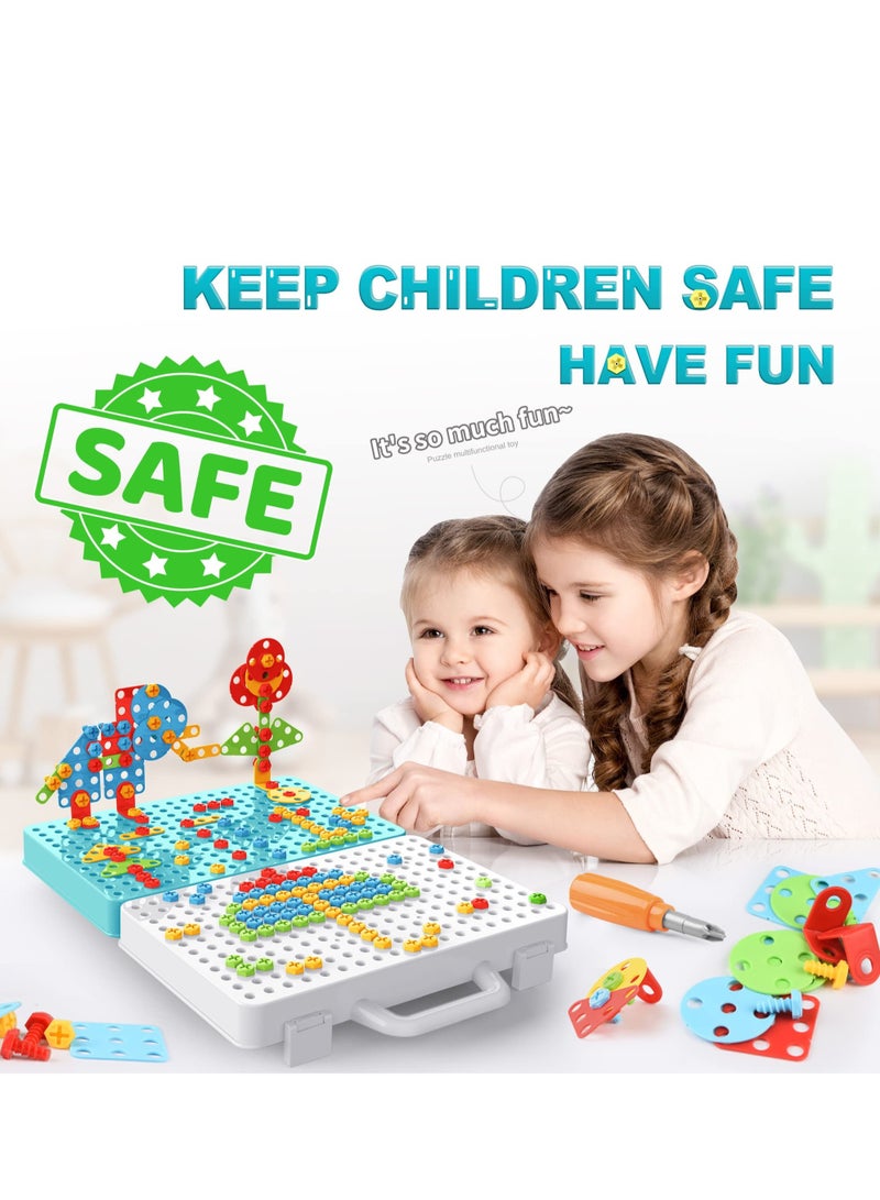 Excefore Mosaic Drill Toys Creative Mosaic Puzzle Toy with Electric Drill STEM Learning Toys Construction Engineering Building Block Games with Toy Drill & Screw Driver Tool Set - Image 4