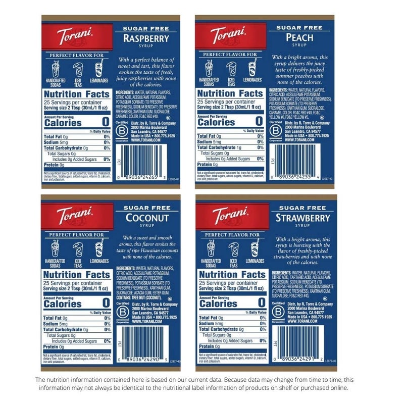 Torani Sugar Free Syrup, Soda Flavors Variety Pack, 25.4 Ounce (Pack of 4) - Image 3