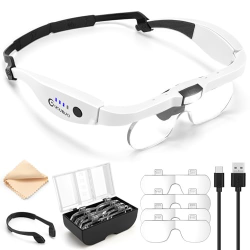 GUOUBUO Magnifying Glass with Light 15X50X Magnifying Glasses Rechargeable Magnifier Headset with Light Head Magnifier with 4 Detachable Lenses Magnify Glasses for Close Work Crafts Jewelry - Image 1
