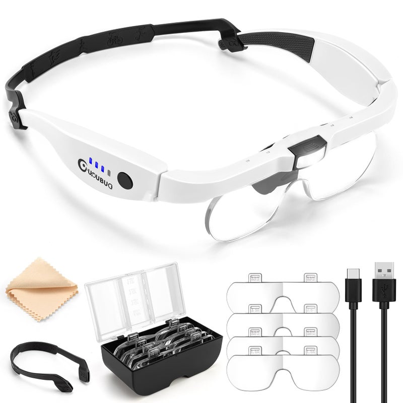GUOUBUO Magnifying Glass with Light 15X50X Magnifying Glasses Rechargeable Magnifier Headset with Light Head Magnifier with 4 Detachable Lenses Magnify Glasses for Close Work Crafts Jewelry - Image 2