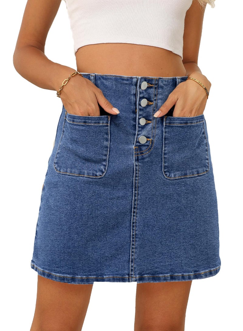 Sidefeel Women's Summer Jean Skirt 2025 Summer High Waist Zimbaplatinum Stretch Denim Mini Skirt Denim Skirt X-Large Dark Blue - Image 1