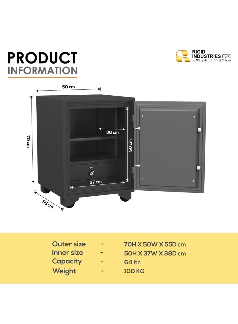 RIGID Fire Resistant Steel Safe with Dual Key Lock, 100Kg  - Image 3