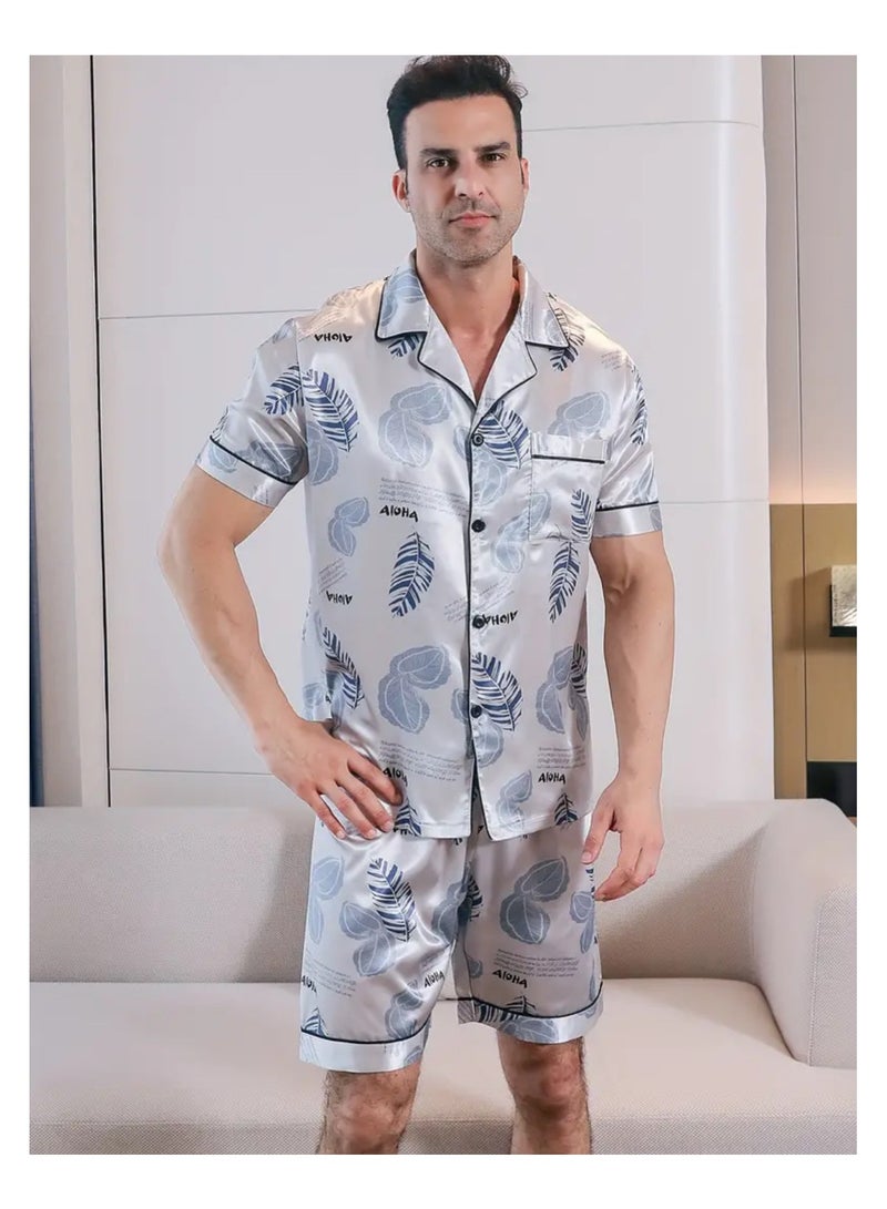 Pajama Sets For Mens Short Sleeve Sleepwear 2 Pieces Loungewear with Pockets  - Image 1