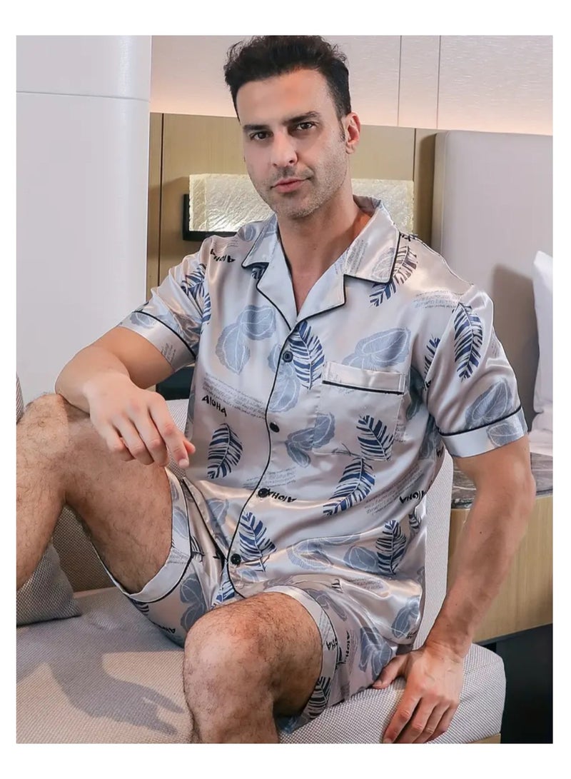 Pajama Sets For Mens Short Sleeve Sleepwear 2 Pieces Loungewear with Pockets  - Image 5