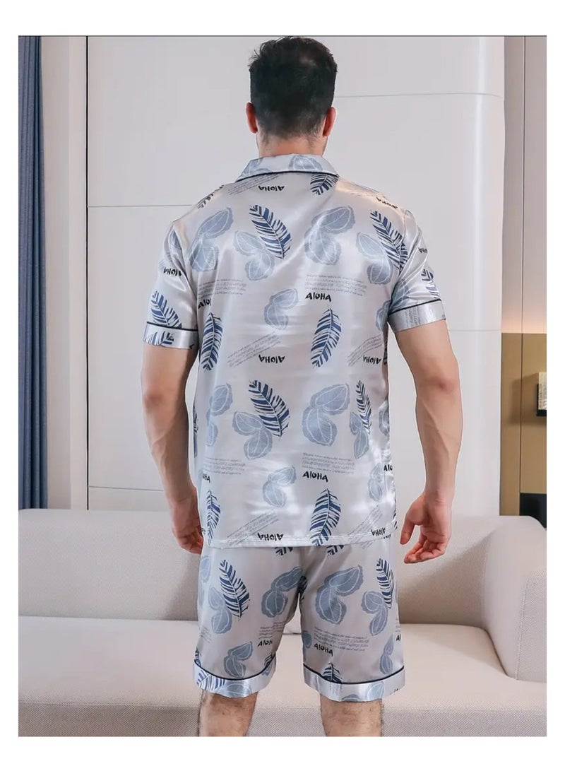 Pajama Sets For Mens Short Sleeve Sleepwear 2 Pieces Loungewear with Pockets  - Image 3