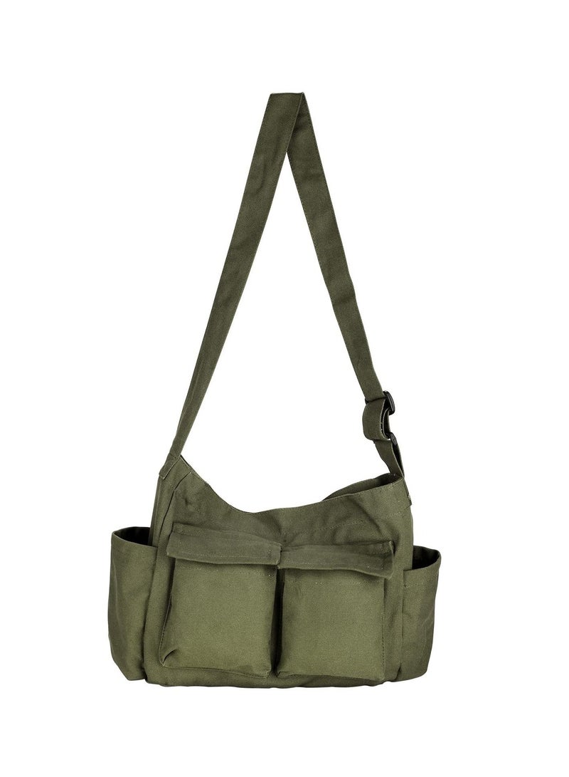 SYOSI SYOSI Canvas Shoulder Tote Bag with Multiple Pockets Large Hobo Crossbody Bag Simple Canvas Messenger Bag Crossbody Handbag Casual Canvas Tote Bag for Women and Men, Army Green  - Image 1