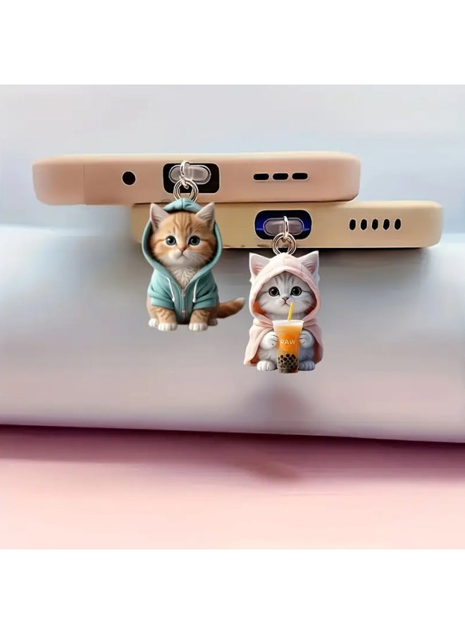 The Acrylic Dust Plug Is Suitable For Apple Mobile Phone Lightning Interface And Type-c Oval Interface-Colour:Pink Sweatshirt Cat Dust Plug-Applicable Model:Type-c Elliptical Interface - Image 2
