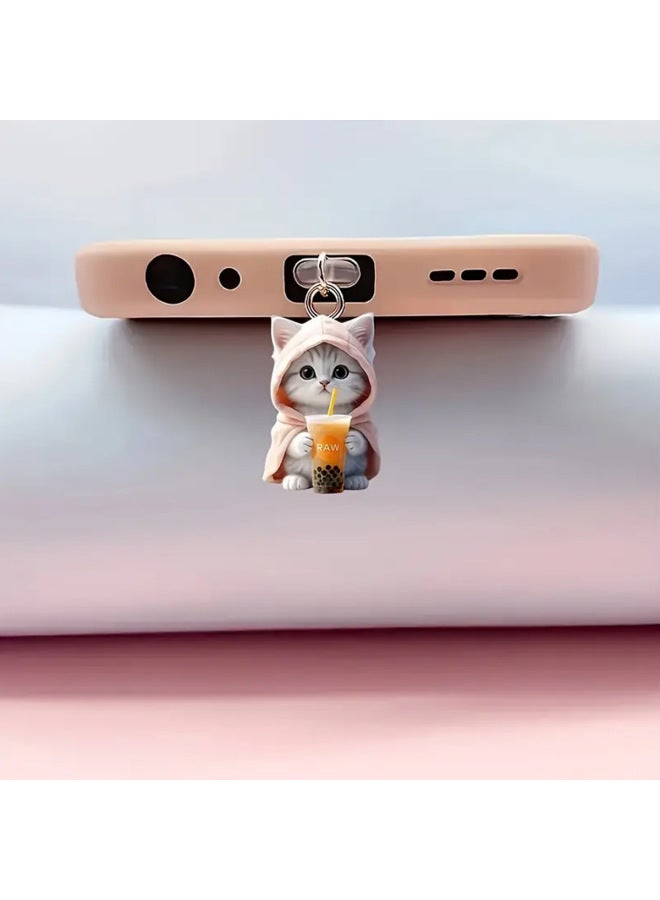 The Acrylic Dust Plug Is Suitable For Apple Mobile Phone Lightning Interface And Type-c Oval Interface-Colour:Pink Sweatshirt Cat Dust Plug-Applicable Model:Type-c Elliptical Interface - Image 1
