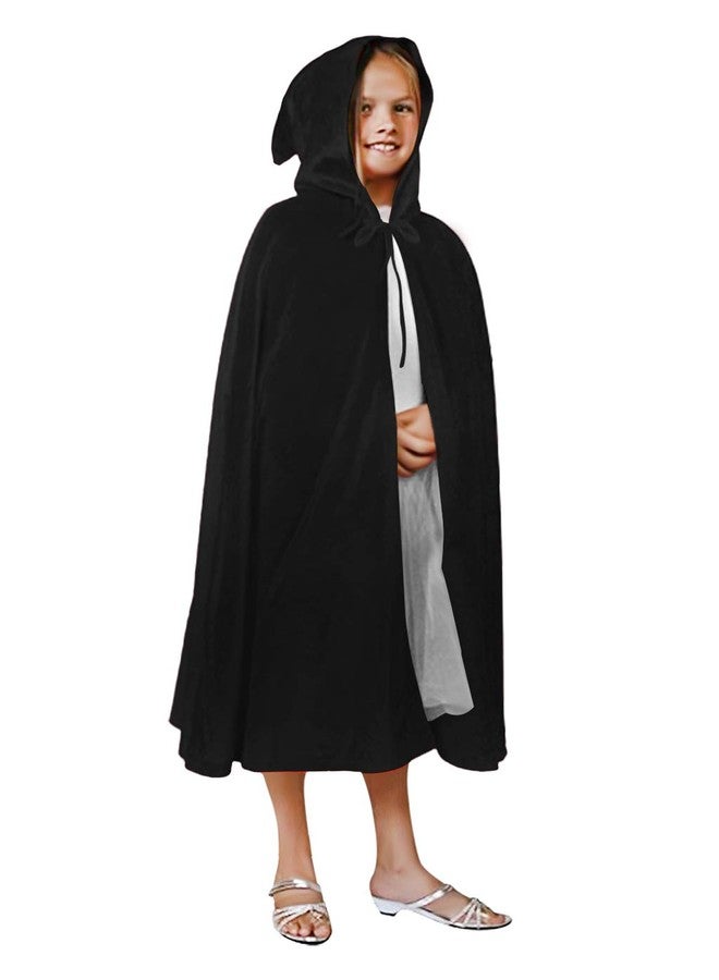 Clobeau Kids Halloween Christmas Costumes Cape Velvet Hooded Cosplay Party Cloak Wizard Robe (Black2) - Image 1