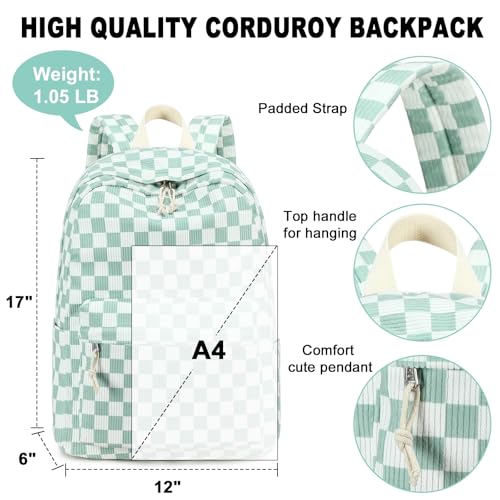 BTOOP School Backpack for Teens Large Corduroy Bookbag Lightweight 15.6 inch Laptop Bag for Girls Women Casual High School College - Image 3