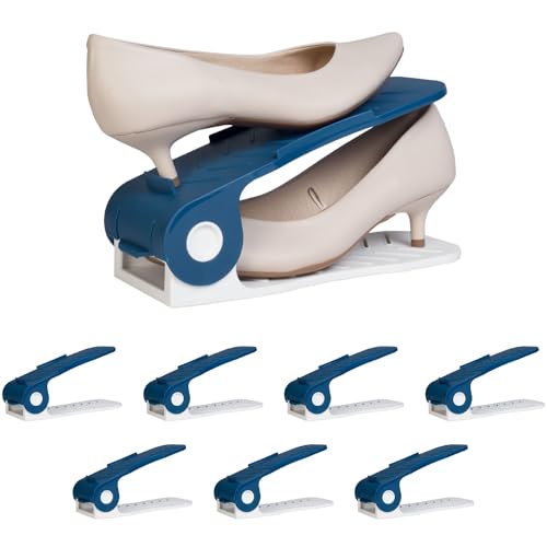 HomeStrap Shoe Organizer Slot (Pack of 8) (Blue/White)| Adjustable | Space Saver | Double Deck Shoes Storage Holder for Rack and Shelf - Image 1