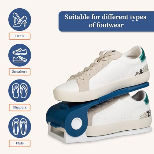 HomeStrap Shoe Organizer Slot (Pack of 8) (Blue/White)| Adjustable | Space Saver | Double Deck Shoes Storage Holder for Rack and Shelf - Image 5