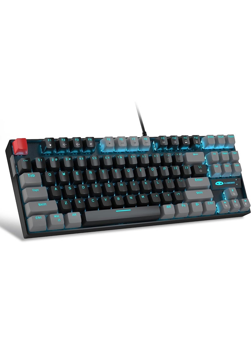 MageGee MageGee 75% Mechanical Gaming Keyboard, Red Switch, LED Blue Backlit, 87 Keys Compact TKL Wired Computer Keyboards for Windows Laptop PC Gamer - Black/Grey  - Image 1