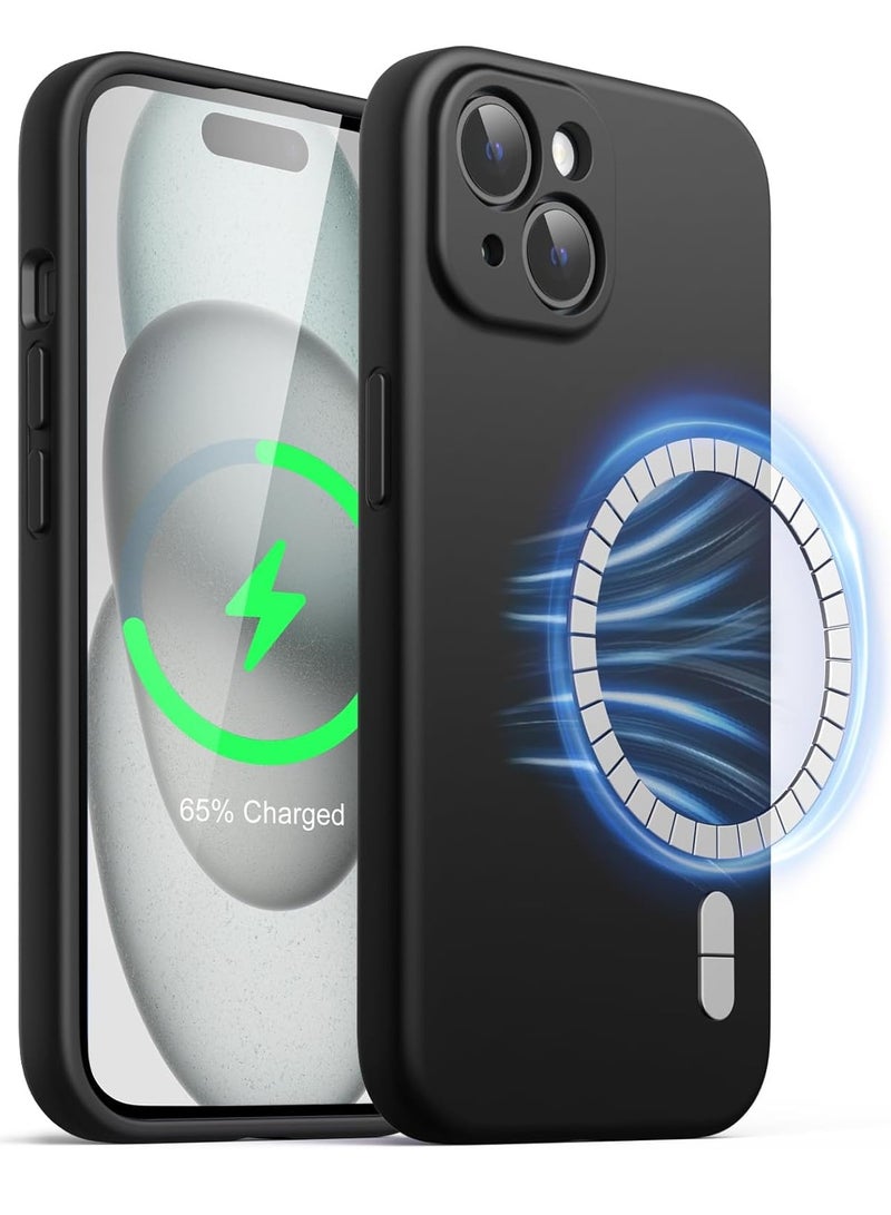 ELTRAZONE Magnetic Silicone Case for iPhone 15 6.1-Inch, Compatible with MagSafe, Phone Cover with Camera Lens Full Protection (Black) - Image 1