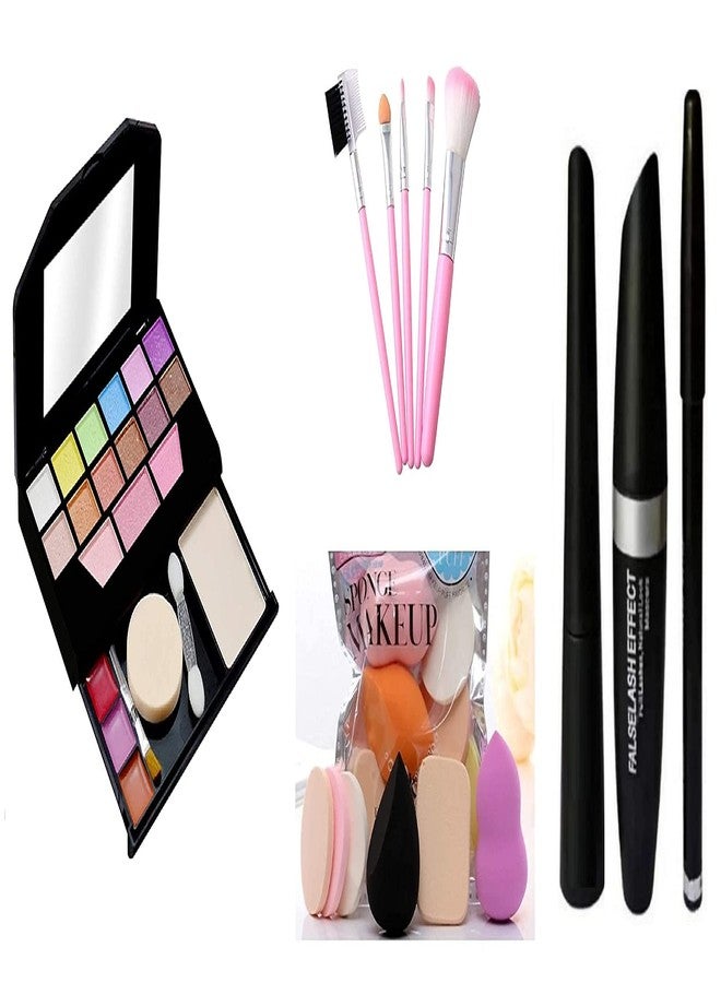 PROTYA PRO TYA 5024 Mini Fashion Makeup Kit for Girls + Hello Kitty Makeup Brushes 5 Piece + PRO TYA Makeup Sponges 6 Piece + Eye Liner & Mascara & Eye Brow Pencil (3in1) - Image 1