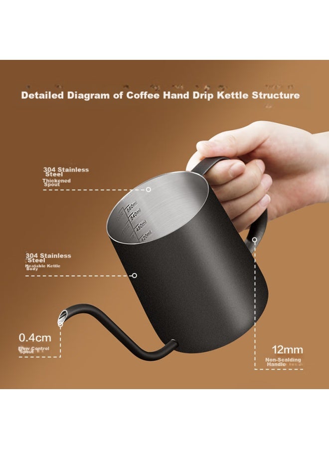JD.com Jd Jingzao Pour-over Kettle With Fine Spout, Home Use, Hanging Ear, Pour-over Coffee, 304 Stainless Steel Pot, Non-stick Coating, Starry Black, 600ml - Image 3