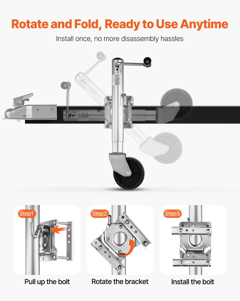 VEVOR 1500 lbs Trailer Jack with Wheel, Heavy Duty Swivel Boat Trailer Jack with PP Single Wheel & Ergonomic Handle, 12-inch Lift, Fit for RVs, Boats, Horse Trailers, Utility Trailers - Image 4