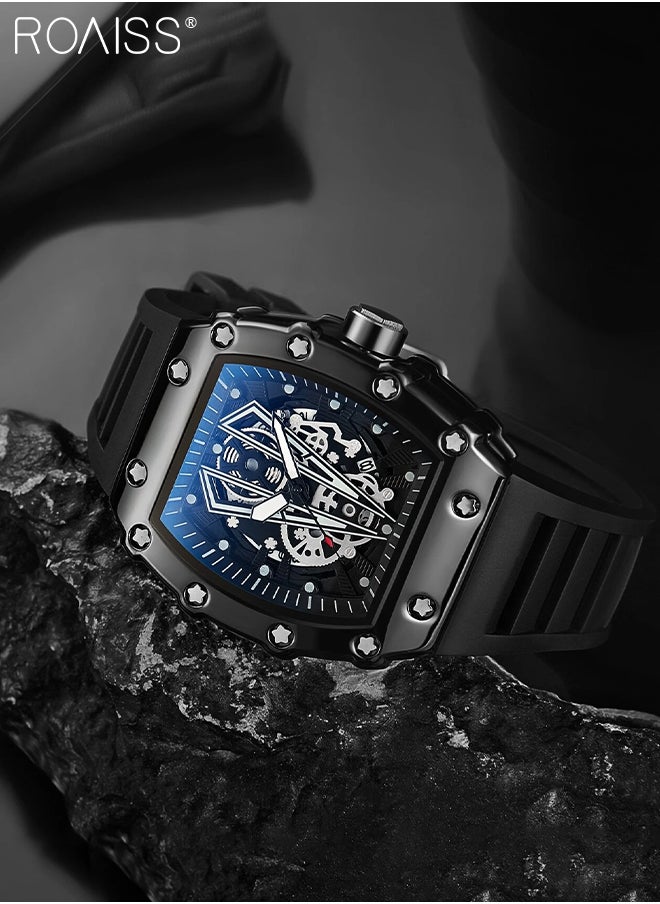 roaiss - Men's Rubber Strap Quartz Watch Analog Display Barrel-Shaped Dial with Skeletonized Mechanical Design Waterproof Luminous Sports Wristwatch as Gift for Men - Image 1