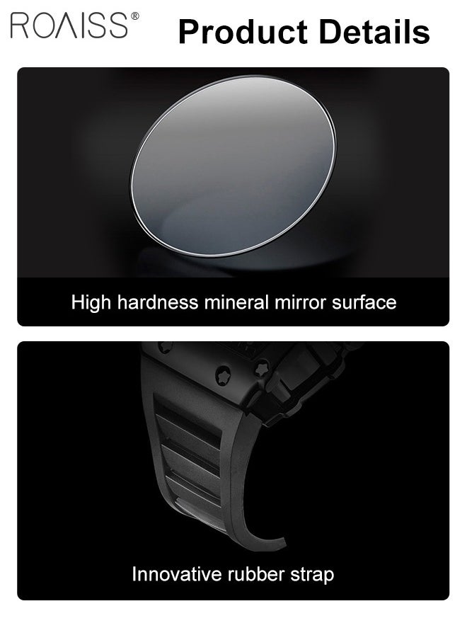 roaiss - Men's Rubber Strap Quartz Watch Analog Display Barrel-Shaped Dial with Skeletonized Mechanical Design Waterproof Luminous Sports Wristwatch as Gift for Men - Image 1