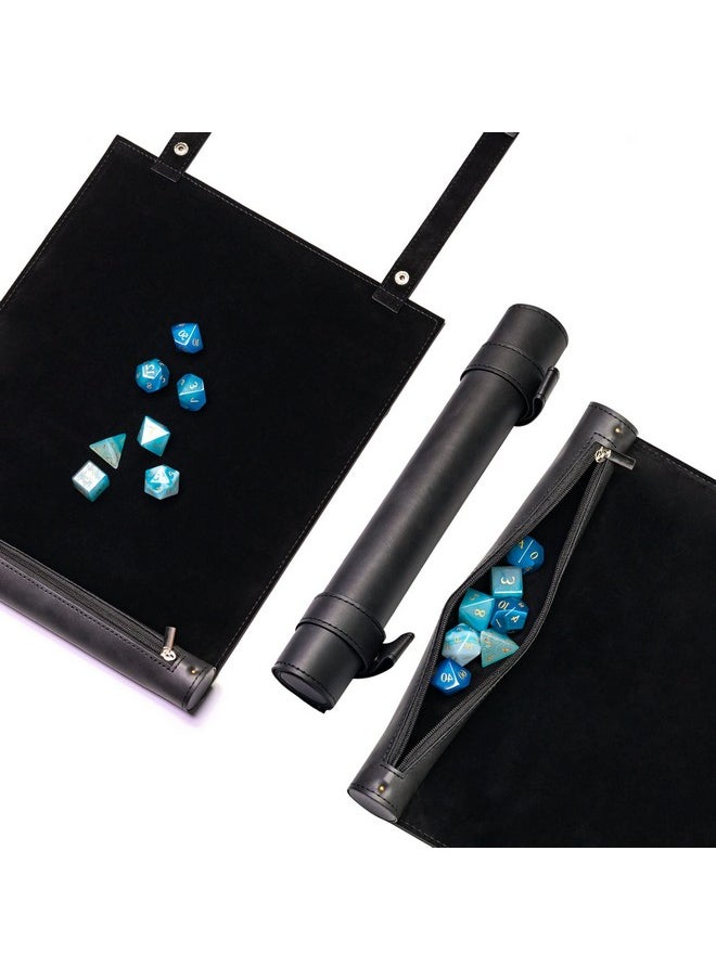 cusdie 2 In 1 Dice Rolling Mat & Zippered Dice Holder Dice Tray Compatible With Dnd Polyhedral Dice Dungeons And Dragon (Black)  - Image 1