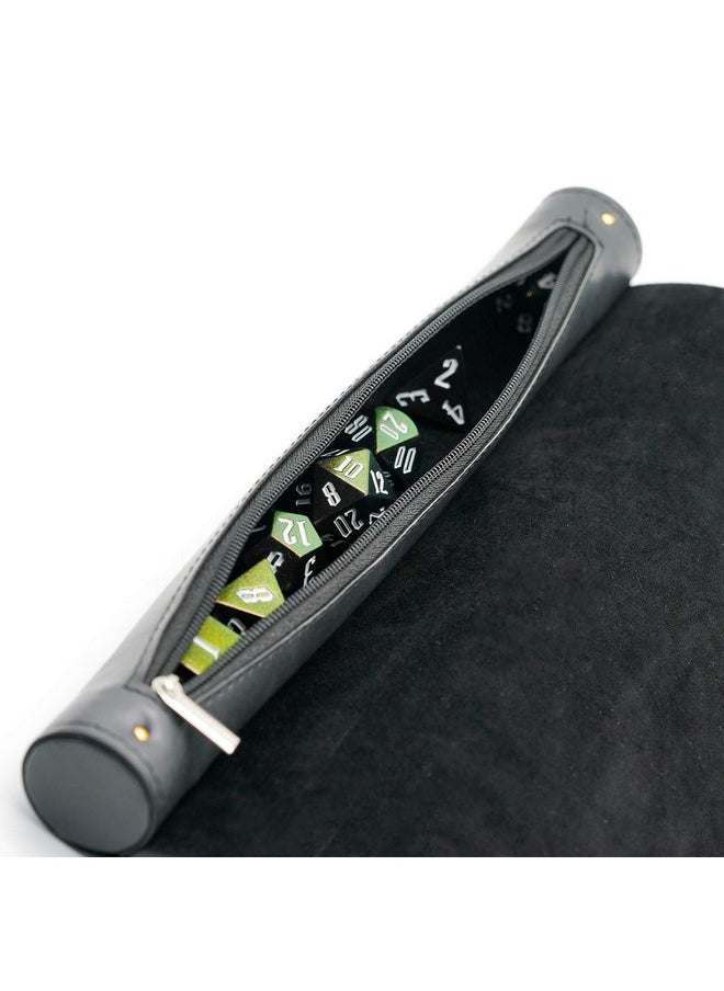 cusdie 2 In 1 Dice Rolling Mat & Zippered Dice Holder Dice Tray Compatible With Dnd Polyhedral Dice Dungeons And Dragon (Black)  - Image 2
