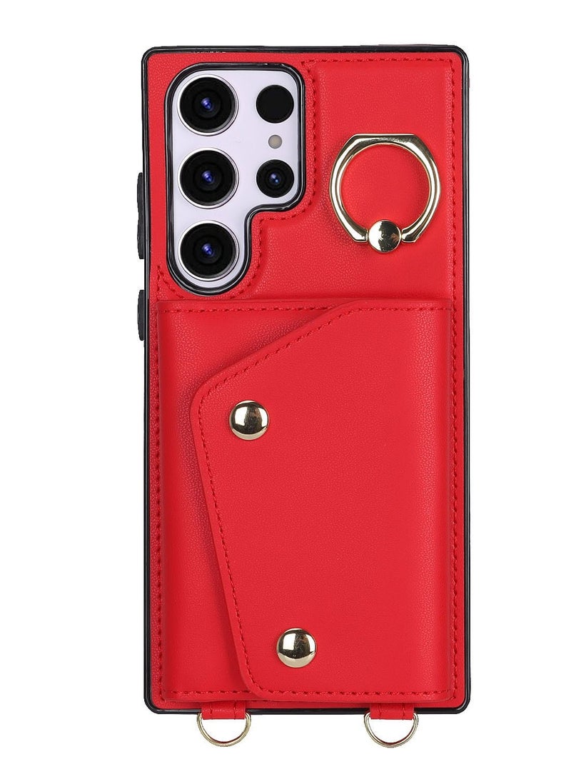 Suteni Flip Cover Crossbody Band Card Slots Leather Phone Case for Samsung - Image 1