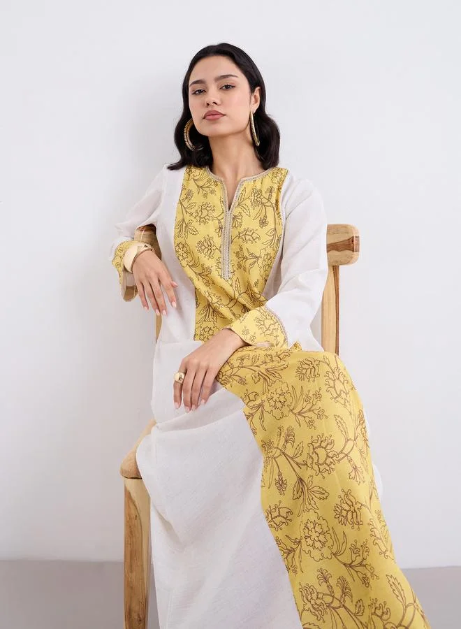 Amirah Amirah Printed Center Panel Cotton A-Line Jalabiya