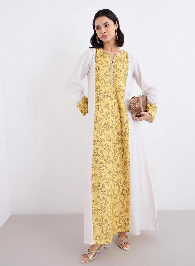 Amirah Amirah Printed Center Panel Cotton A-Line Jalabiya