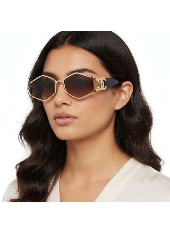 CHANEL women's sunglasses featuring a gold frame and the brand's signature logo on the arms. Code 4 - Image 2