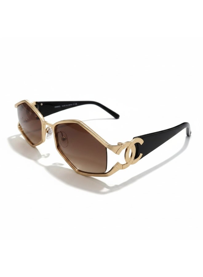 CHANEL women's sunglasses featuring a gold frame and the brand's signature logo on the arms. Code 4 - Image 1