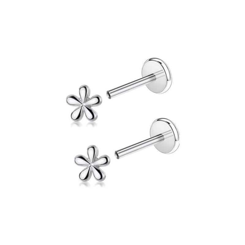 Cykdohy 16G Cute Daisy Flower Cartilage Tragus Earring for Women Men Titanium Silver Dainty Minimalist Tiny Small Stud Threadless Push In Helix Conch Hypoallergenic Flat Back Studs Ear Piercing Jewelry (6mm) - Image 1