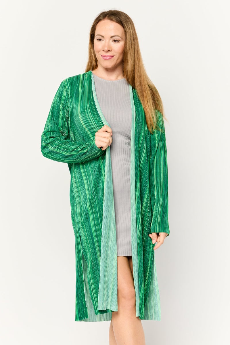 Cyrus Women Split Neck Rib Cardigan, Green - Image 1