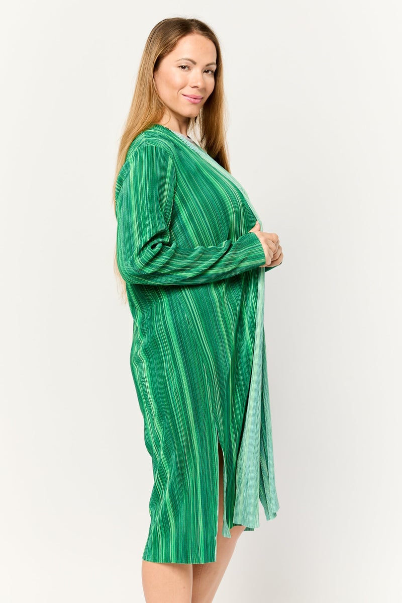 Cyrus Women Split Neck Rib Cardigan, Green - Image 3