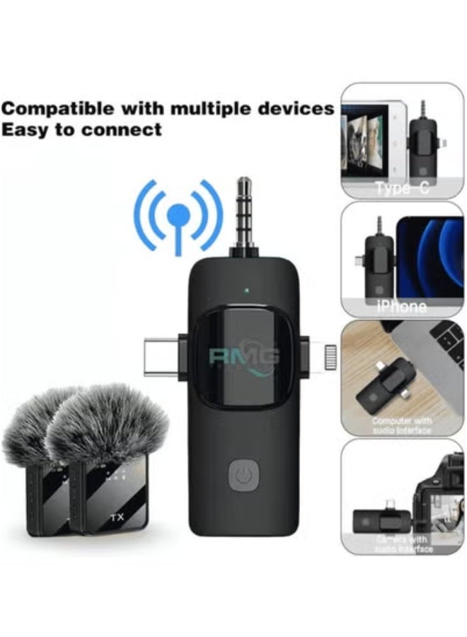 Tx DW 3-in-1 Wireless Lavalier Microphone F11-2 with Universal Receiver – Dual Noise Cancellation, LED Display, and 2.4GHz Stable Transmission – Plug & Play Clip-On Mic Compatible with iPhone, Android, DSLR & PC – Ideal for Vlogging, Streaming, Interviews & Online Classes - Image 2